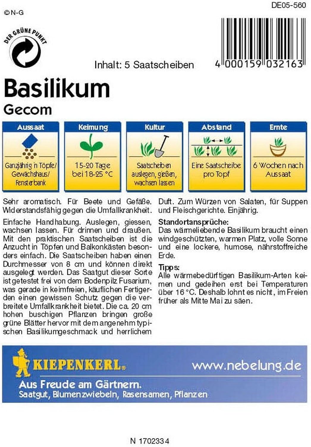 Basilikum Gecom Saatpads Balkon & Garten