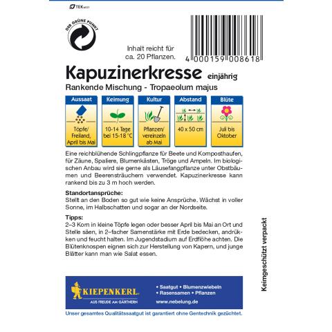 Kapuzinerkresse - rankend, essbar