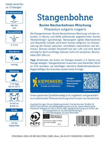 Stangenbohnen-Mix "Neckarkönigin, Neckargold, Blauhilde"